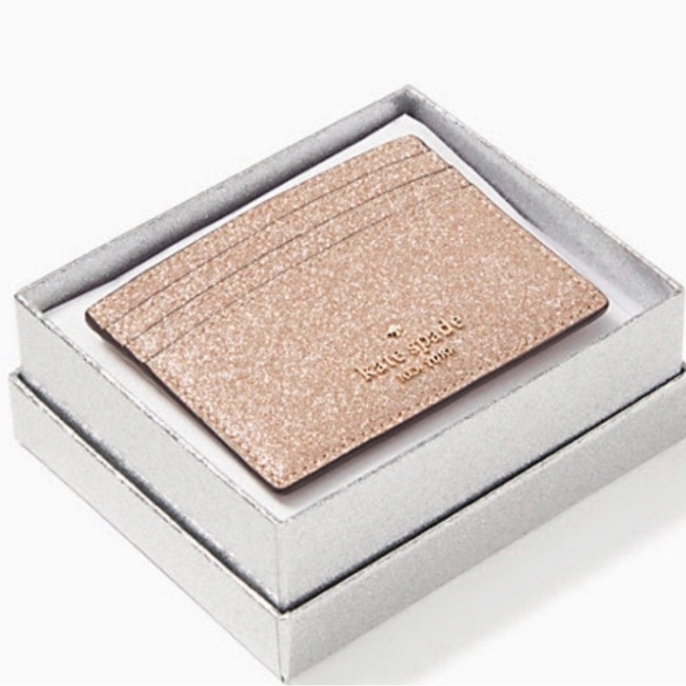 New With Tags Kate Spade Tinsel Glitter Fabric Boxed Card Case Holder
